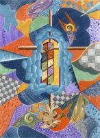 Modern Miniature - The Heavens Door - Temperagouache Watercolour On